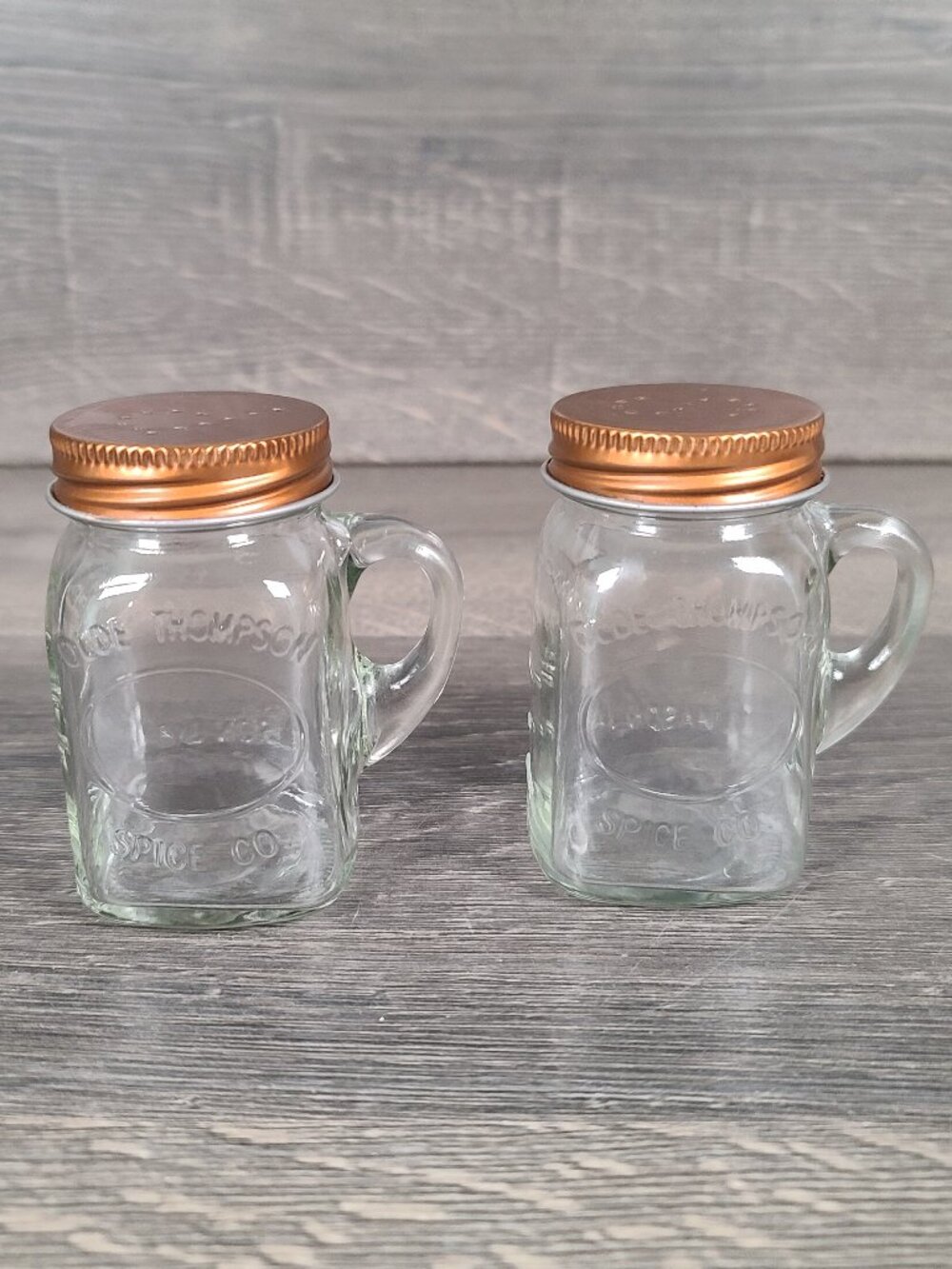 Vintage Olde Thompson Spice Co Mason Jar Salt & Pepper Set Shakers Clear Glass